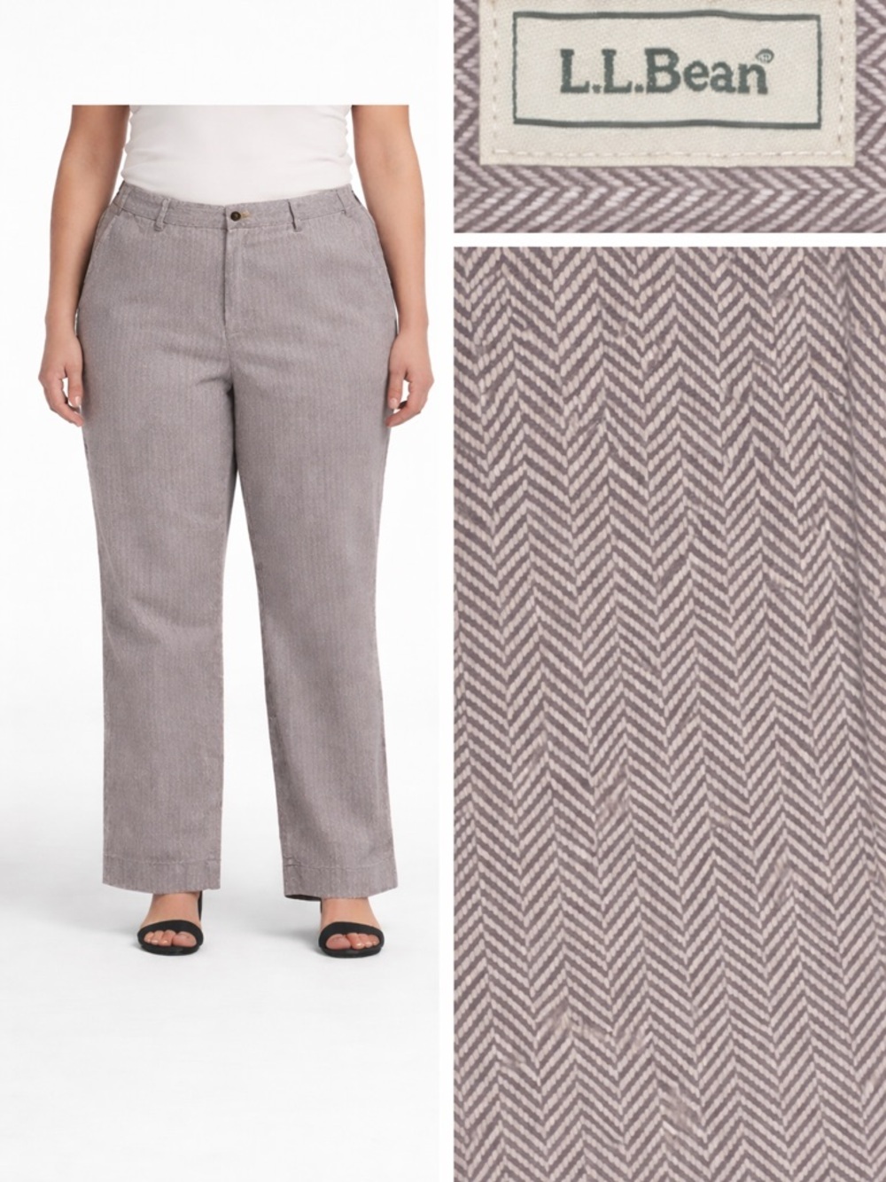 L.L Bean Pants Straight Classic Fit Herringbone 100% Cotton Women’s 18 Petite
